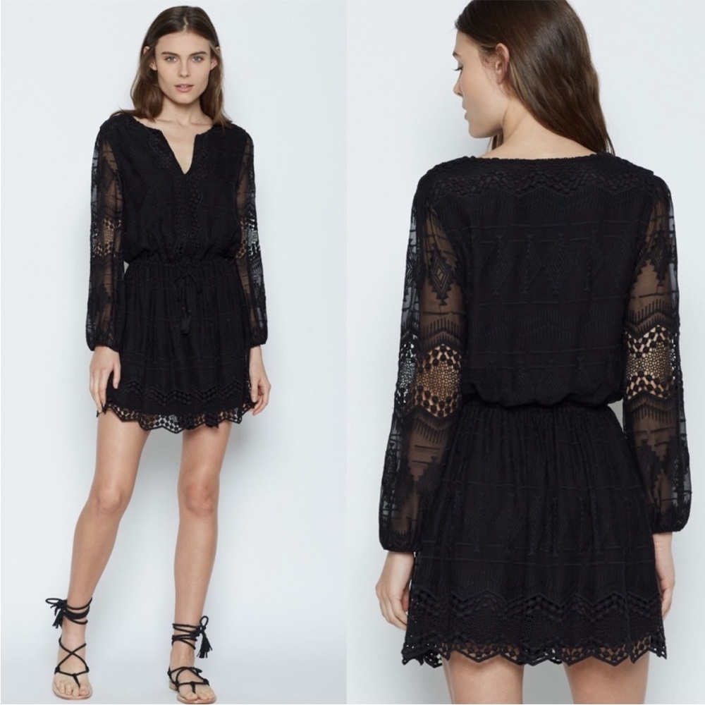 Joie Bittern Embroidered-Lace Black Dress
